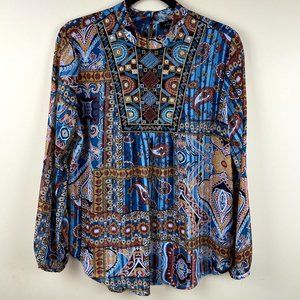 Melissa Paige Boho Southwestern Chiffon Blouse S